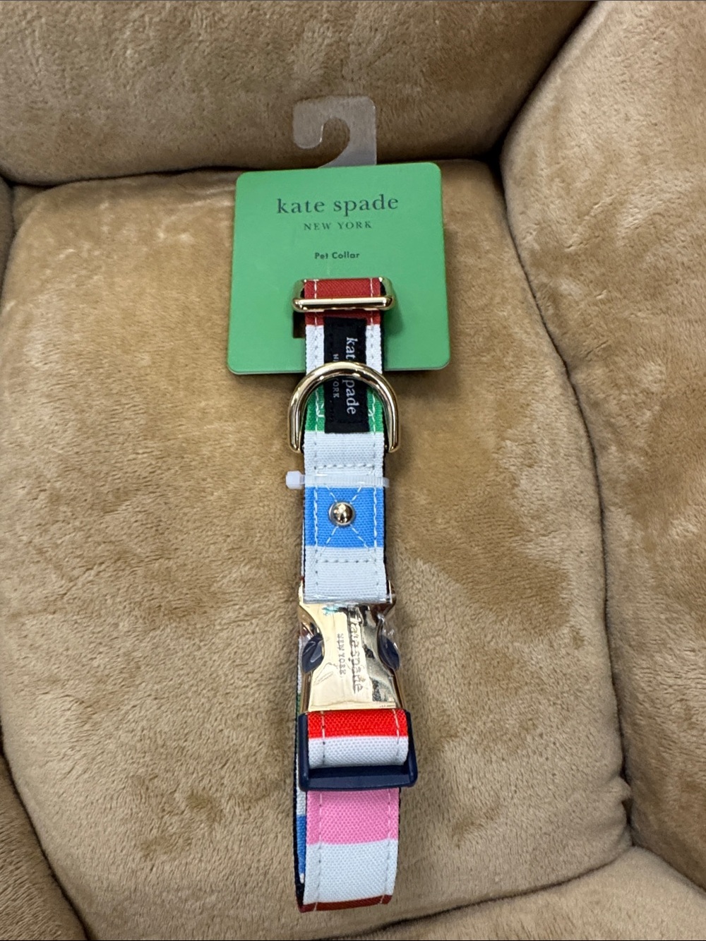 kate spade Multicolor Stripe Kids Pet Collar with Gold Hardware